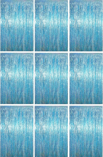 Voircoloria Light Blue Foil Fringe Backdrop Curtains, Birthday Party Decorations by Voircoloria