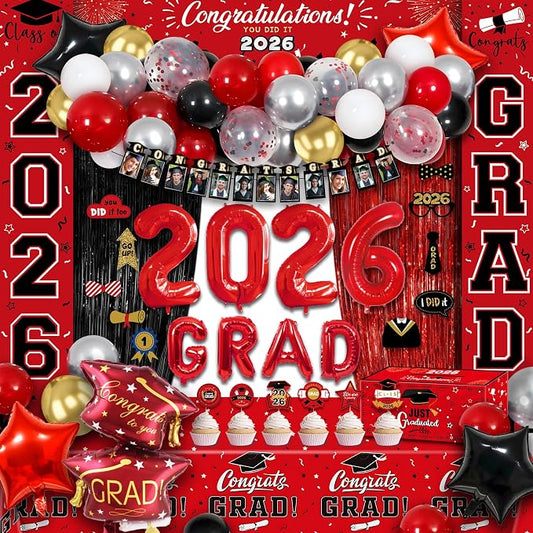 Party Spot！125 PCS Red and Black Graduation Party Decorations, 2026 Graduation by PartySpot%EF%BC%81