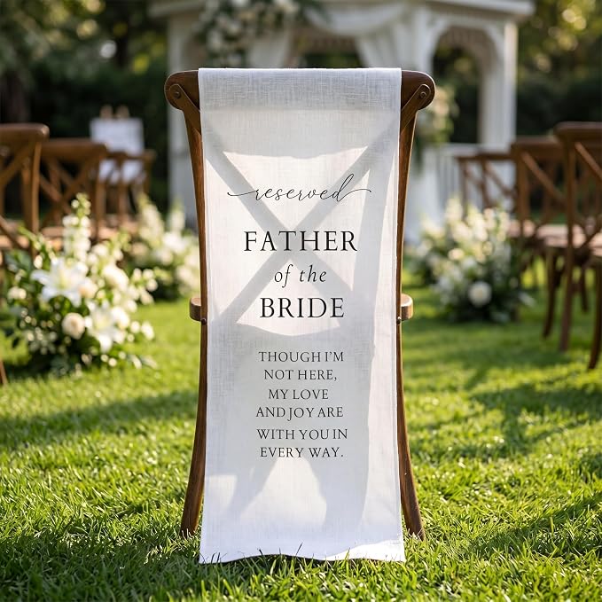 HunnmingRe Father of the Bride Wedding Memorial Reserved Chair Sign Banner in by HunnmingRe