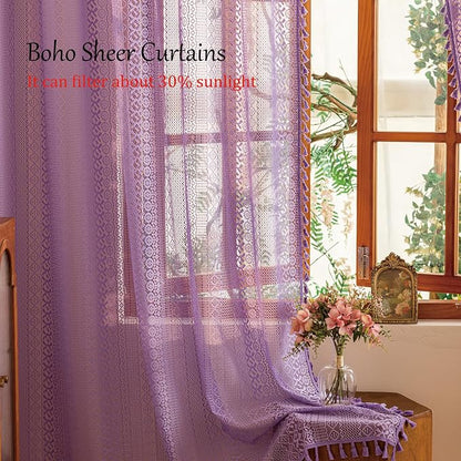 Sutuo Home Lavendar Sheer Boho Curtains 84 inches Long - Image 3