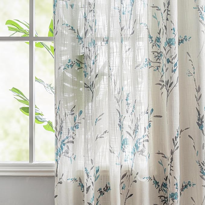 MYSKY HOME Short Curtains 45 inches Length Linen Look Farmhouse Curtains Drapes - Image 2