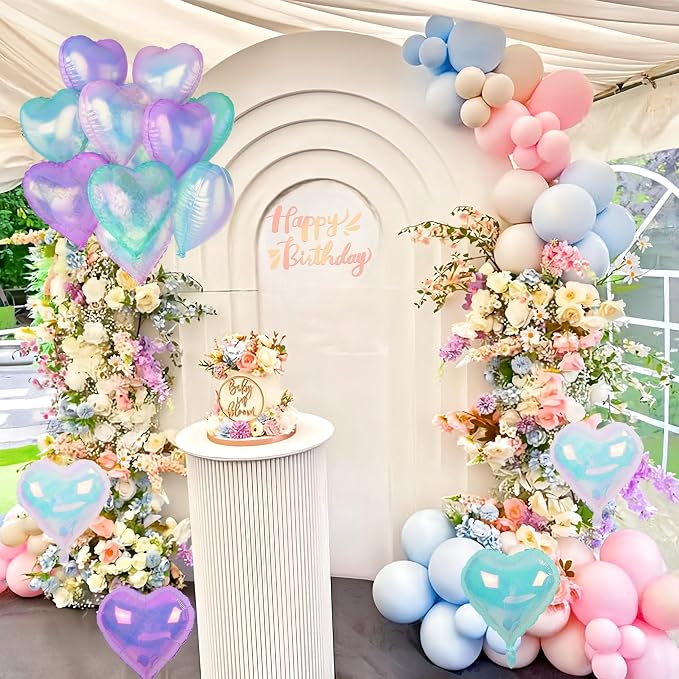 Iridescent Heart Balloons, Gradient Iridescent Pink Purple Green Balloon - Image 6