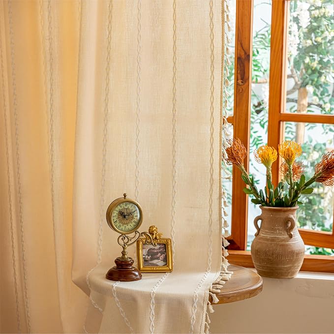 Sutuo Home Boho Curtains for Bedroom Living Room, Light Filtering Linen - Image 7