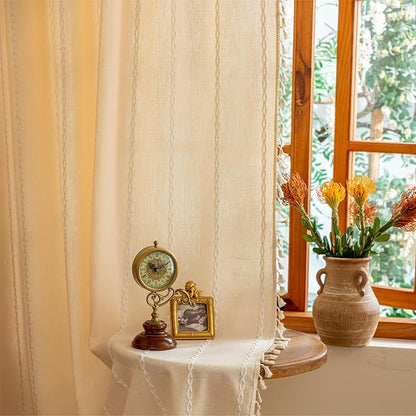 Sutuo Home Boho Curtains for Bedroom Dining Room Kitchen, Light Filtering Linen - Image 2
