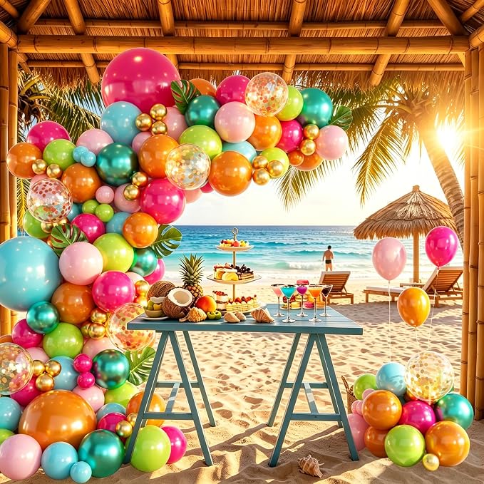 146PCS Tropical Balloon Arch Garland Kit, Olive Green Hot Pink Orange Rose Gold - Image 7