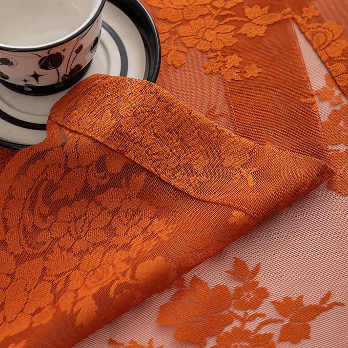 Kotile Burnt Orange Floral Sheer Curtains - Image 8