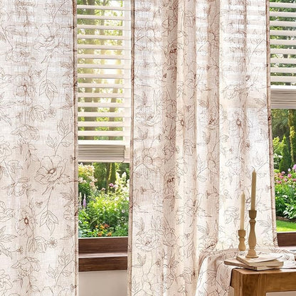 jinchan Floral Linen Curtains for Living Room 84 Inch Length Brown Flower - Image 7