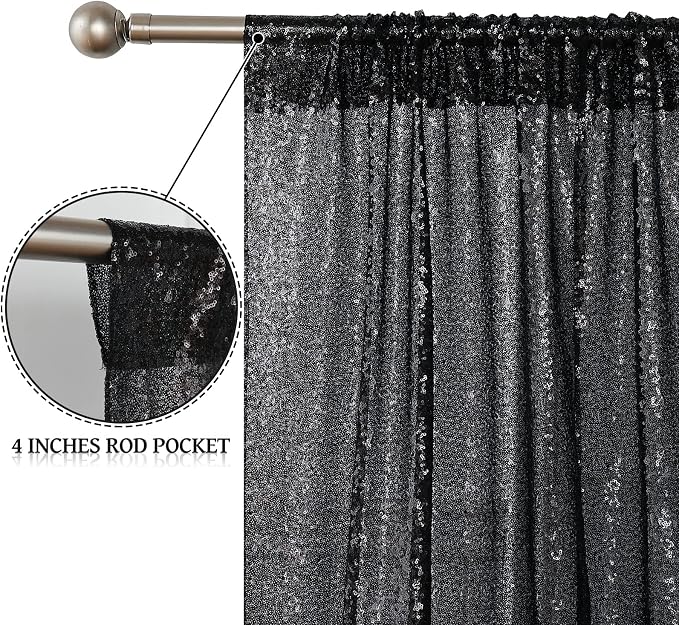 Sugargirl Halloween Black Sequin Backdrop Curtain 2 Panels 2FTx8FT Glitter - Image 4