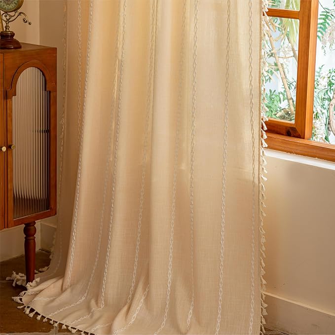Sutuo Home Champagne Boho Farmhouse Curtains - Image 5