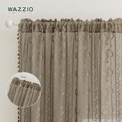 WAZZIO Boho Lace Curtains 2 Panels 63 Inch -Victorian Sheer Panel Drape French - Image 7