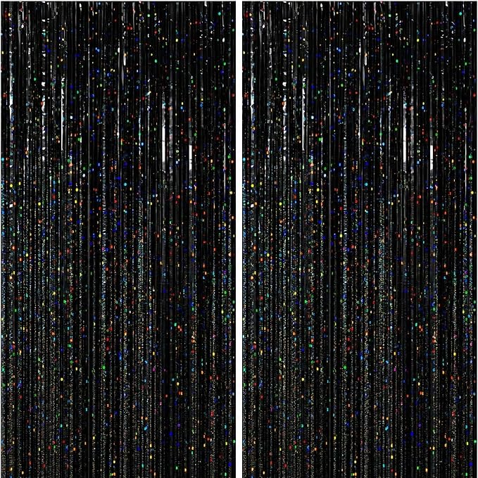 Black Fringe Curtain Party Streamers 2Pack 3.3x8.3 Ft Foil Fringe Backdrop by UWPVOWSR