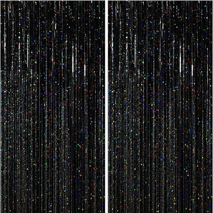 Black Fringe Curtain Party Streamers 2Pack 3.3x8.3 Ft Foil Fringe Backdrop by UWPVOWSR