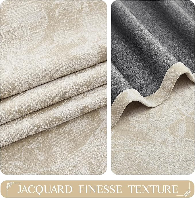 Beauoop Beige Floral Jacquard Blackout Curtains - Image 3