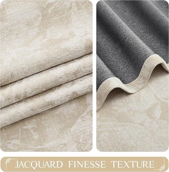 Beauoop Beige Floral Jacquard Blackout Curtains - Image 3