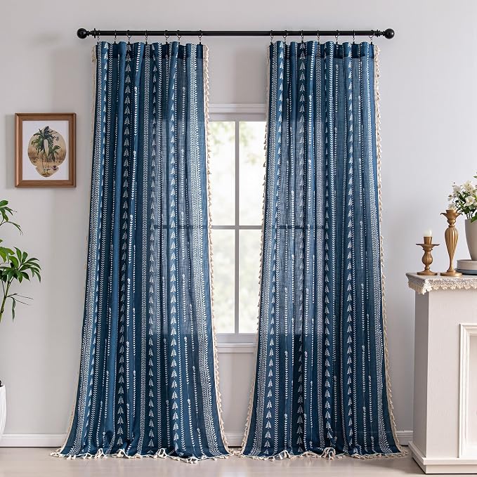 Boho Navy Blue Curtains - Image 2