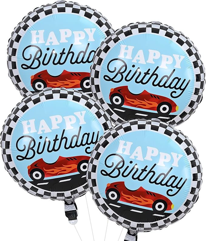 18 Inch Race Car Happy Birthday Balloons, Two Fast One Birthday Decor by Paeyeq