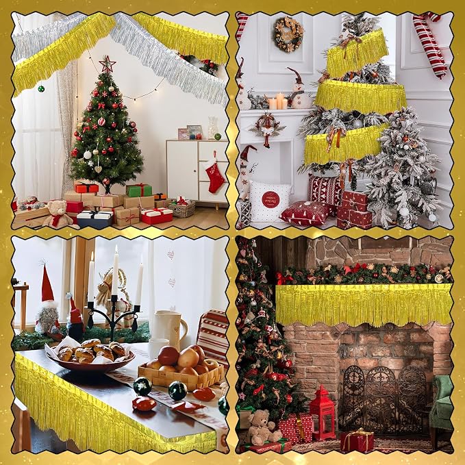 LOLStar Gold Foil Fringe Tinsel Garland, Tinsel Streamers Banner, 6 Pack | 60Ft - Image 3