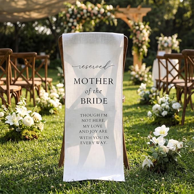 HunnmingRe Mother of the Bride Wedding Memorial Reserved Chair Sign Banner in by HunnmingRe