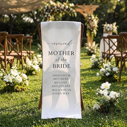 HunnmingRe Mother of the Bride Wedding Memorial Reserved Chair Sign Banner in by HunnmingRe