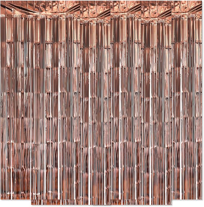 5 Pack Brown Fringe Backdrop 3.2ft x 8.2ft Silver Foil Fringe Curtains Party by Ohiyoo