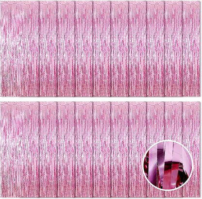 20 Pack Pink Foil Fringe Backdrop Curtains 3.2ft x 8.2ft Metallic Tinsel Foil by Ohiyoo