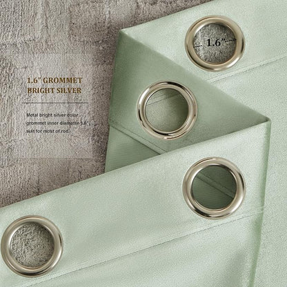 BULBUL Velvet Sage Green Blackout Curtains 108 inch Length - Image 3