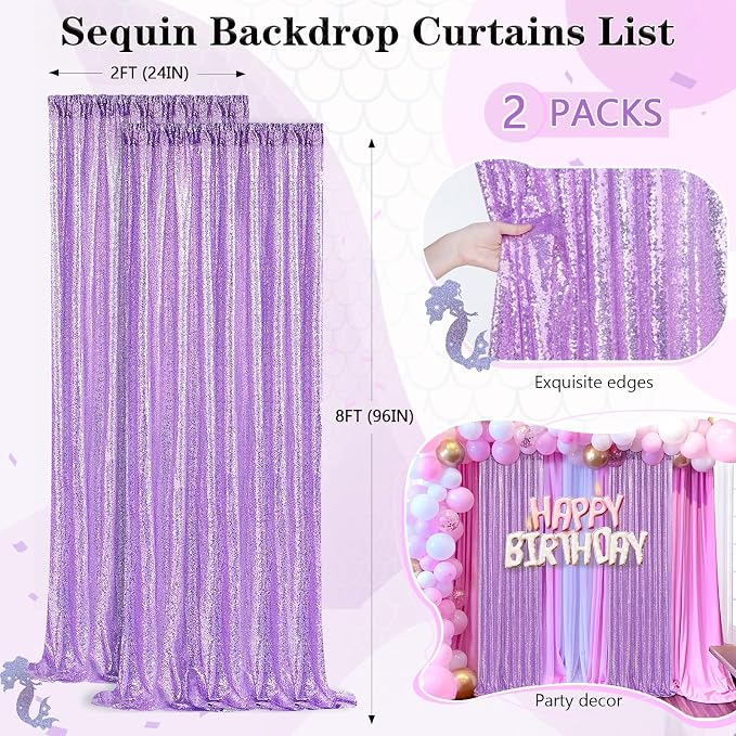 Light Purple Sequin Backdrop Curtain 2 Panel 2FTx8FT Glitter Photo Backdrop | - Image 4