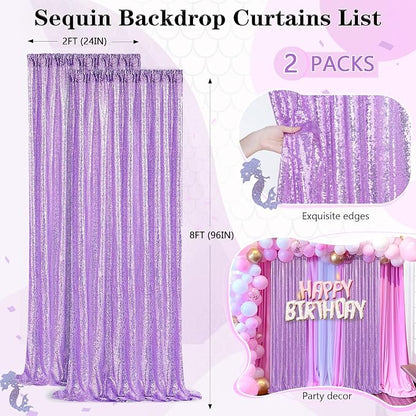 Light Purple Sequin Backdrop Curtain 2 Panel 2FTx8FT Glitter Photo Backdrop | - Image 4