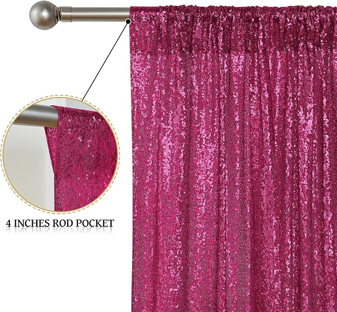 Sugargirl Fuchsia Sequin Backdrop Curtain 4 Panels 2FTx8FT Glitter Fuchsia - Image 4