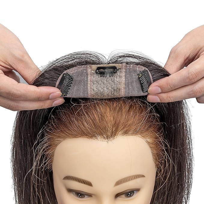 Rich Choices Hair Toppers for Women Real Human Hair 100% Human Remy Toppers NO Bangs for Women with Thinning on Top Clip in Hairpiece 4"x4.7"Lace Base 6 Inch #1B Natural Black