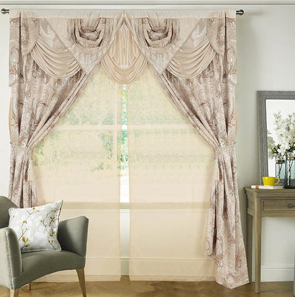 GLORY RUGS Jacquard Luxury Window 2 Panel Set Beige Curtain - Image 2