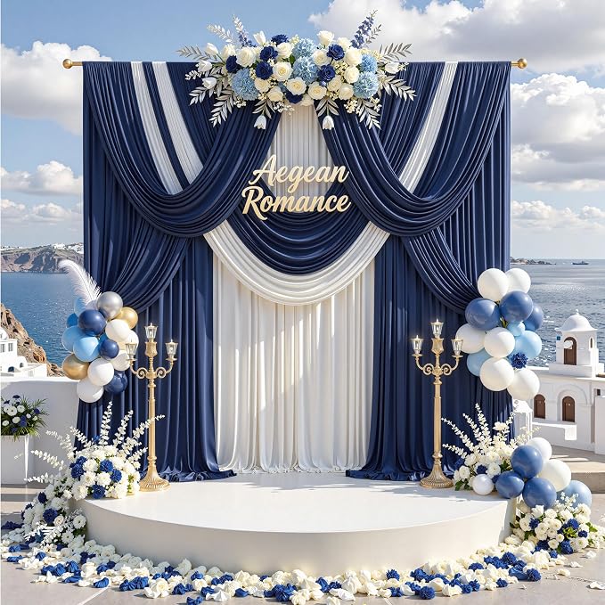 50 ft x 10 ft Wrinkle Free Navy Blue Backdrop Curtain - Image 6