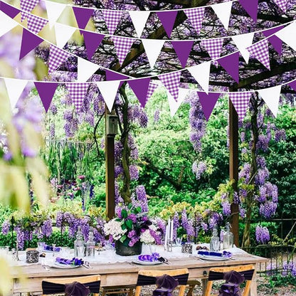 32Ft Purple Party Decorations Purple Buffalo Plaid Checkered White Triangle - Image 5