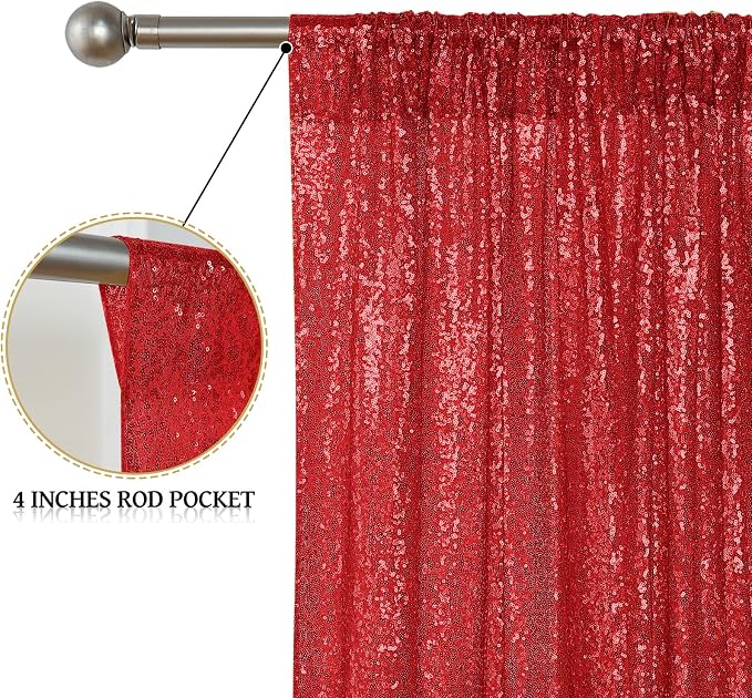 Sugargirl Red Sequin Backdrop Curtain 8FTx8FT Glitter Red Background Drapes - Image 5
