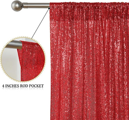 Sugargirl Red Sequin Backdrop Curtain 3 Panels 2FTx8FT Glitter Red Background - Image 5