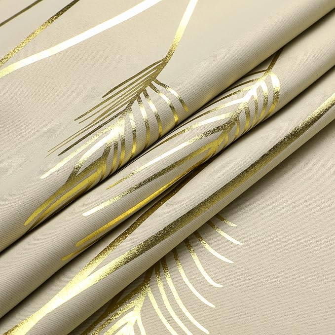 Gold Wheat and Leaf Printed Curtains Light Blocking Curtains Thermal Insulated - Image 8