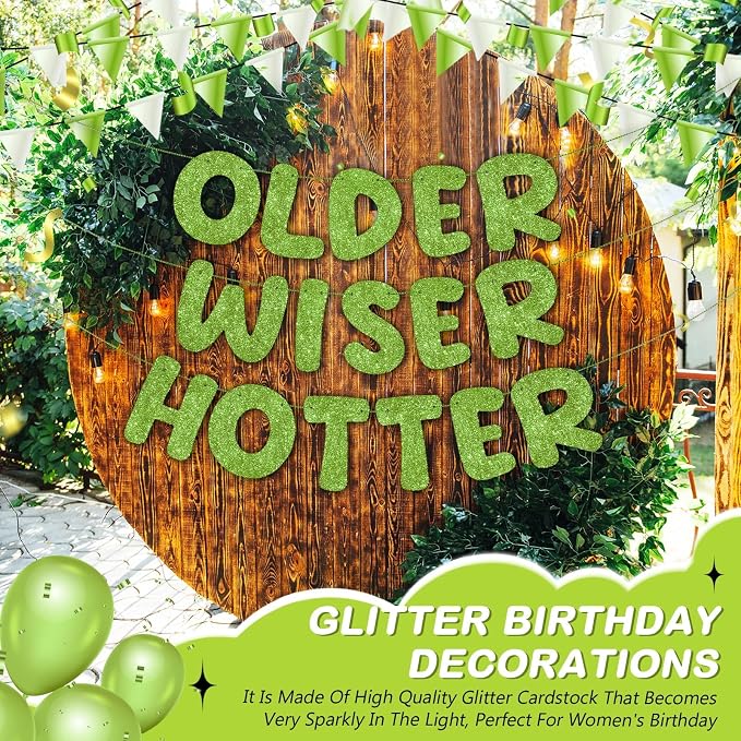 Fulmoon Set of 3 Pre Strung Older Wiser Hotter Glitter Banner Funny Birthday - Image 4