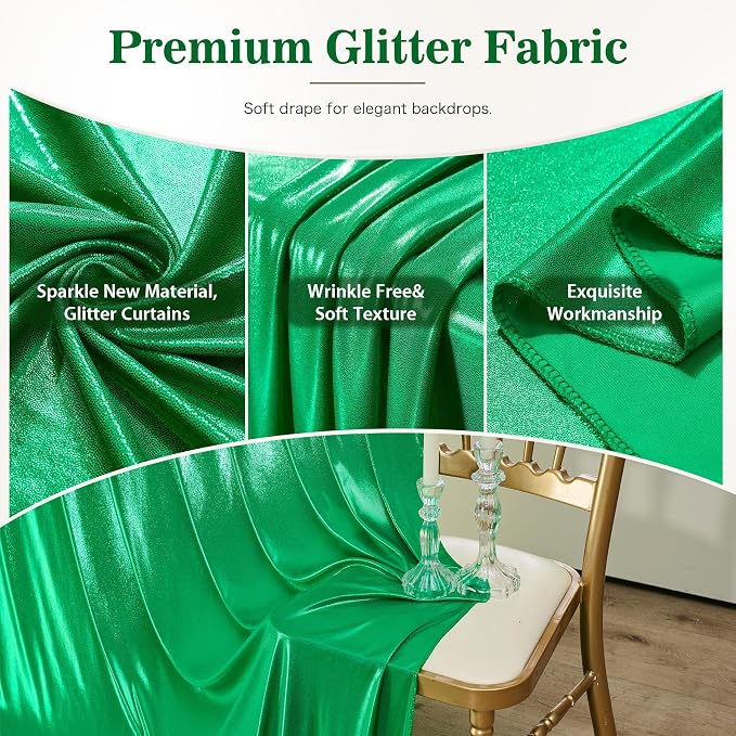 10x10ft Green Sequin Backdrop Curtains, Wrinkle Free Glitter Backdrop Drapes - Image 2