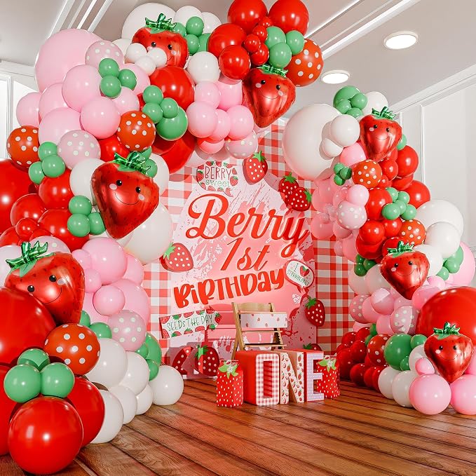 ALL-IN-1 Strawberry Balloon Arch Kit & Garland by SherylDecor