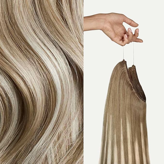 Luxy 100% Remy Human Hair – Halo Clip-In Hair Extensions –Natural Looking Volume & Length - One-Piece - Easy 5-Min Application 150 grams 12" Natural Blonde Balayage