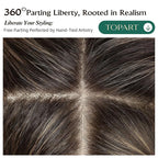 Full Hand Tied Hair Toppers for Women Remy Human Hair Lace Front Topper 14 Inch 6"×6" Partial wig Cover Thinning Hair or Loss No Bangs Top Hair Pieces (Dark Brown Highlights)