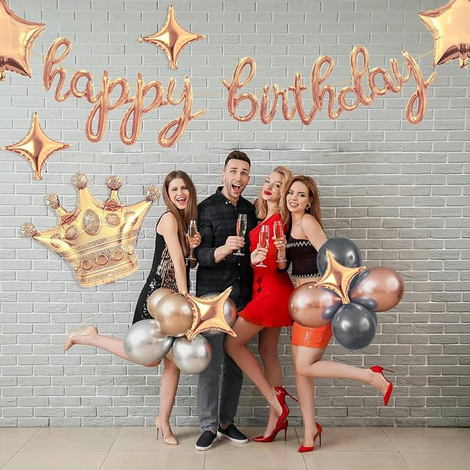 Rose Gold Happy Birthday Balloons Banner 18 Inch Script/Cursive Foil Mylar - Image 5