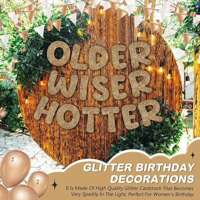 Fulmoon Set of 3 Pre Strung Older Wiser Hotter Glitter Banner Funny Birthday - Image 4