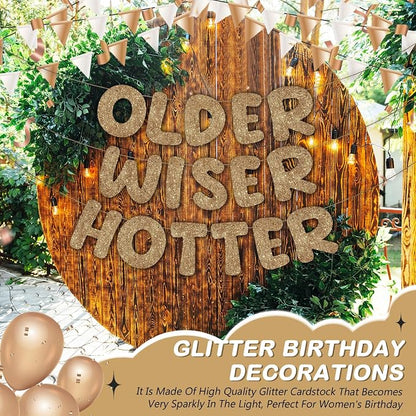 Fulmoon Set of 3 Pre Strung Older Wiser Hotter Glitter Banner Funny Birthday - Image 4
