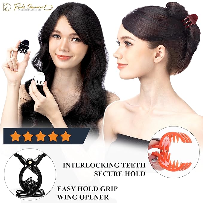 RC ROCHE ORNAMENT 12 Pcs Small Hair Clips for Women 1.3" Inch Thick or Thin Hair Jaw Clamps Secure Strong Hold No Slip, Medium Transparent Multicolor
