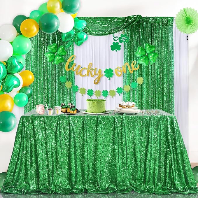 Green Sequin Curtains Backdrop 6 Pcs 2FTx8FT Shiny Shimmer Fabric | Glitter - Image 6