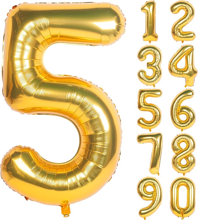 40In Large Gold Number Balloon 5 Aluminum Foil Mylar Big Number Balloon 0-9 | by Exquisitehighqualitypartydecorationstomeetyoureveryneed%EF%BC%81
