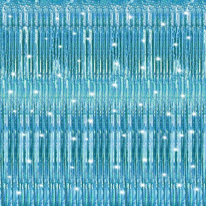 Crosize 4 Pack Laser Blue Party Streamers Backdrop, 3.3 x 9.9 ft | Tinsel Foil by Crosize