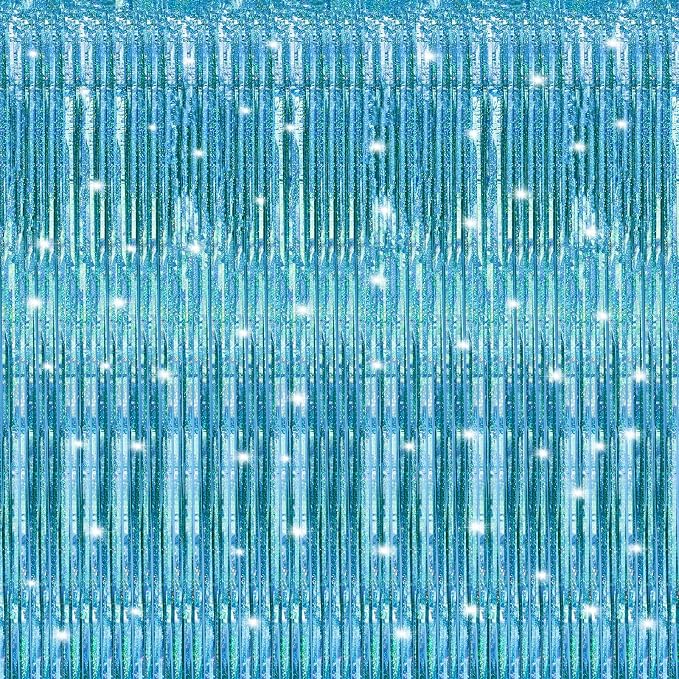 7 Pack 3.3 x 9.9 ft Holographic Blue Tinsel Streamers Party Decorations | Foil by Crosize