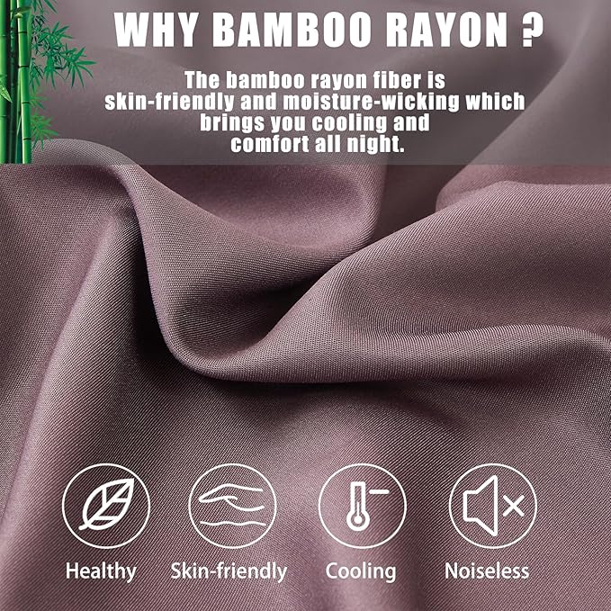Pillow Cases Queen Size 2 Pack, Bamboo Rayon Cooling Pillowcases with Envelope Closure, Cool Breathable Pillow Case for Hot Sleepers & Night Sweats, 20x30 inches, Greish Purple